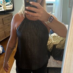 Veronica M Metallic Black Halter Top
